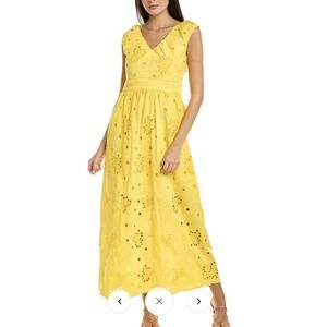 Jude Connally Yellow Cicely Maxi Dress Eyelet Size L Sleeveless